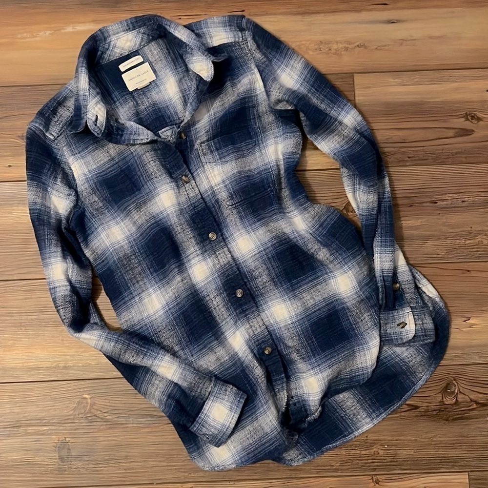 American Eagle amazingly soft boyfriend fit flannel xs - Picture 2 of 7